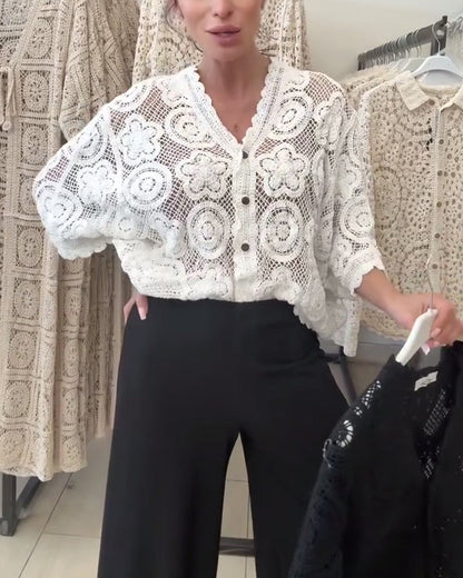 Hollow Solid Color Long Sleeve Coat