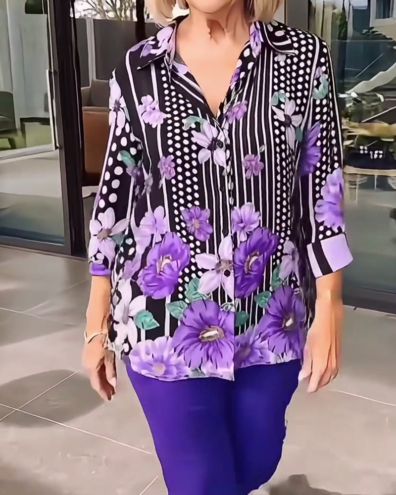 Polka Dot Floral Print Blouse