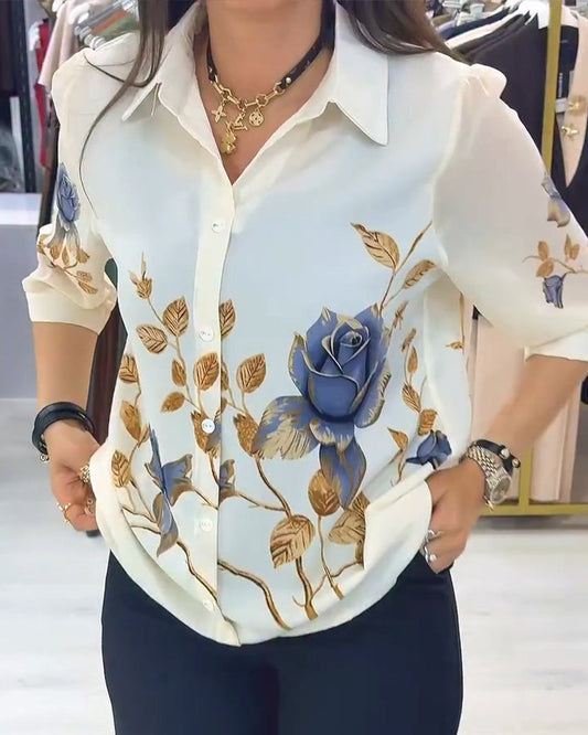 Lapel Puff Sleeve Button-Down Blouse blouses & shirts spring summer