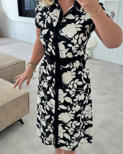 Abito stampato a maniche corte in stile camicia