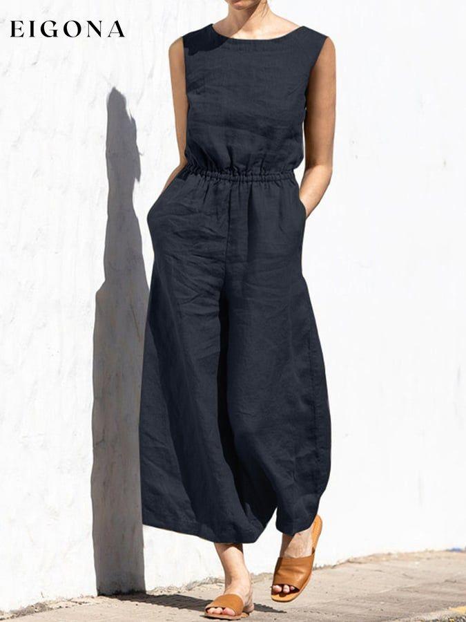 Casual Loose Solid Color Jumpsuit cotton linens jumpsuits suit