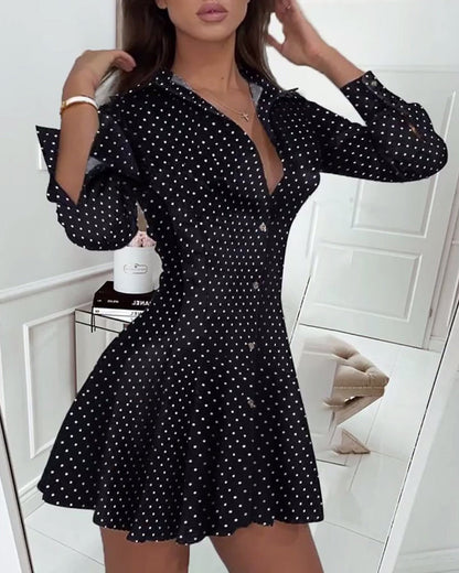 Casual Polka Dot Print Pleated Dress 2024 f/w casual dresses