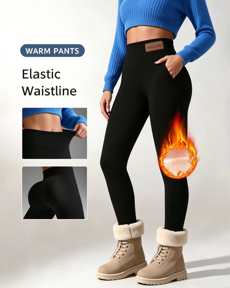 Fleece-Lined Solid Pocket Leggings 2025 f/w leggings spring