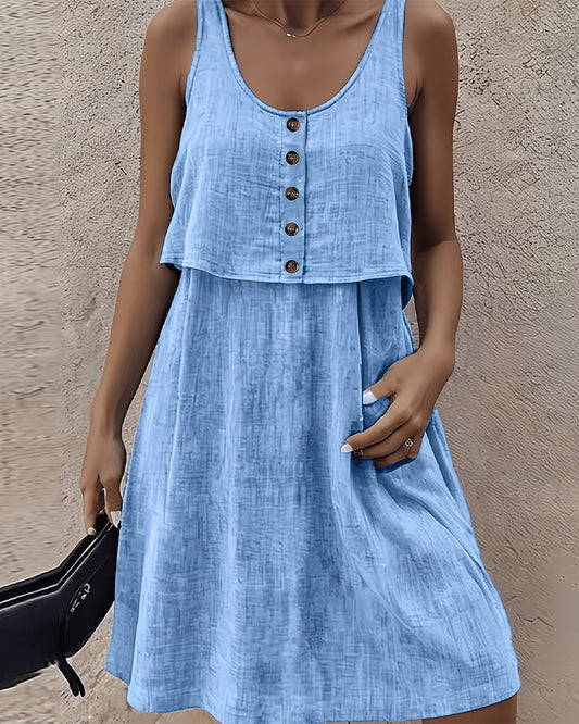 Solid Color Sleeveless Fake Two Piece Dress casual dresses spring summer