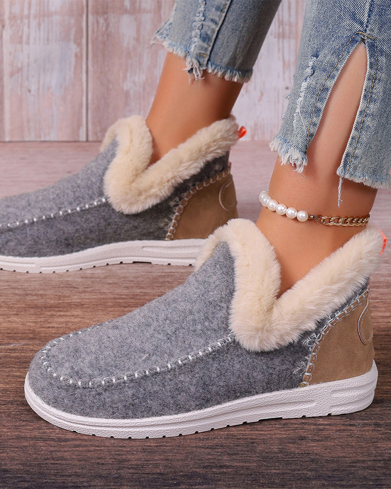 Casual solid color patchwork warm flat shoes 2024 f/w flats