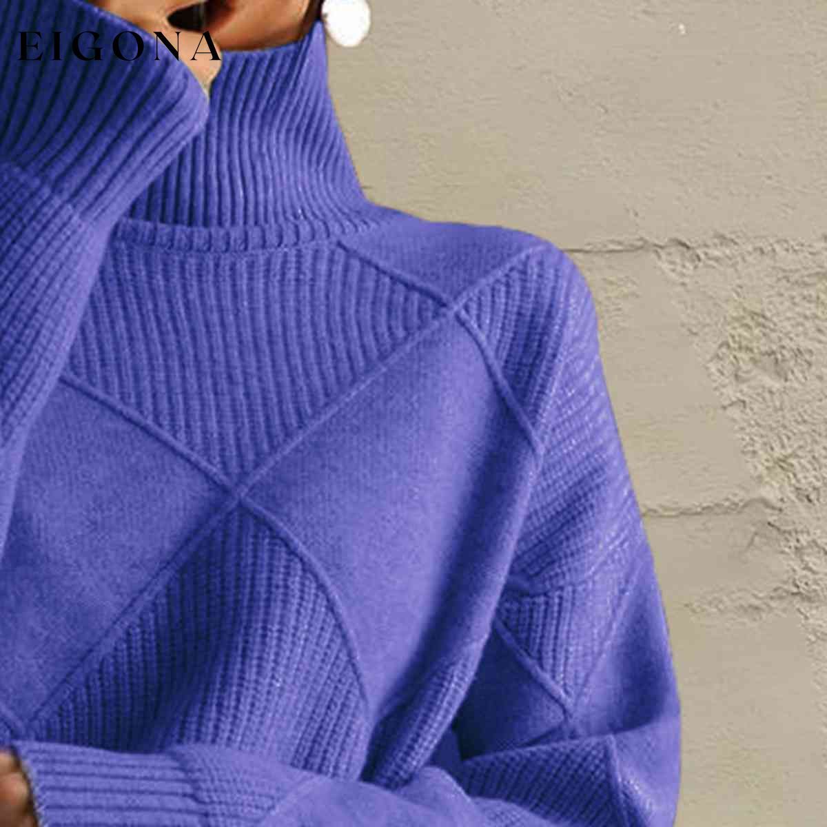 Geometric Turtleneck Long Sleeve Sweater clothes Ship From Overseas X@M