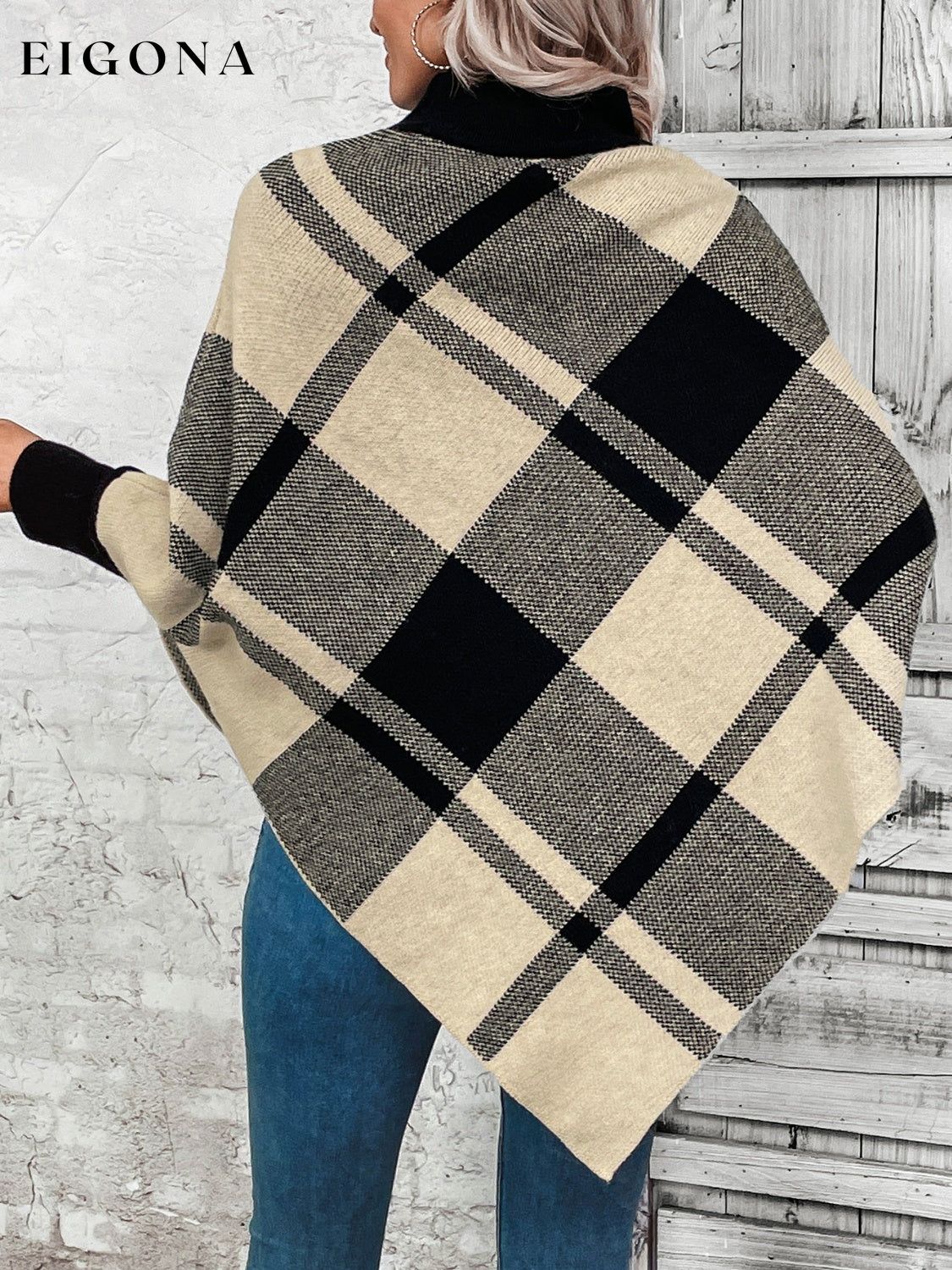 Plaid Turtleneck Poncho clothes Ship From Overseas Shipping Delay 09/30/2023 - 10/03/2023 Sounded Sweater sweaters