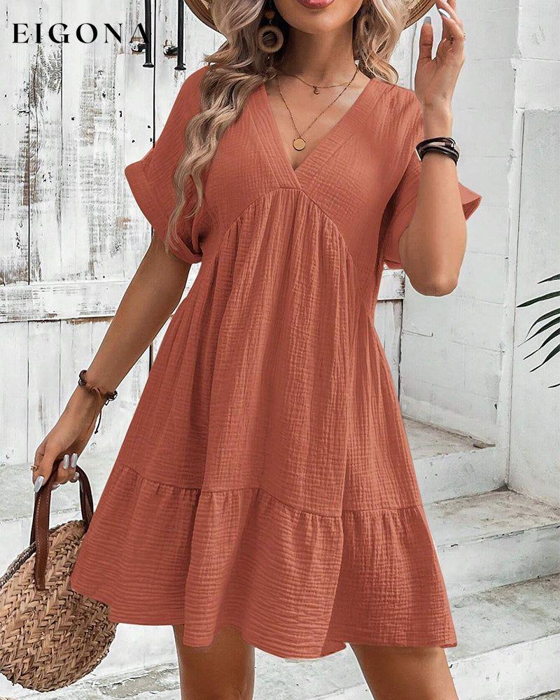 Short-sleeved patchwork V-neck solid color dress casual dresses summer