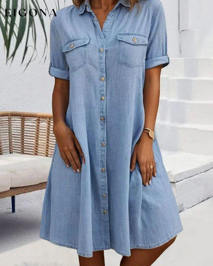 Short sleeve lapel solid button midi dress casual dresses spring summer