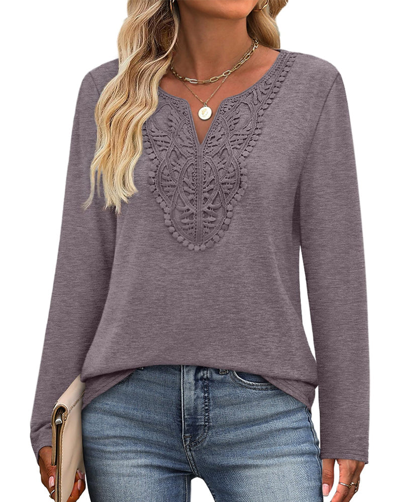 Elegant V-Neck Top With Long Sleeves For Women