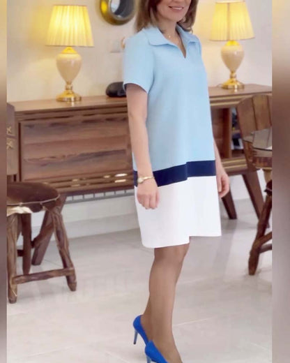 Short sleeve colorblock lapel casual dress casual dresses summer