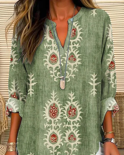 Retro printed V-neck long sleeve button blouse blouses & shirts spring summer