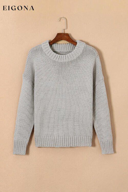 Round Neck Long Sleeve Sweater Heather Gray clothes Ship From Overseas SYNZ