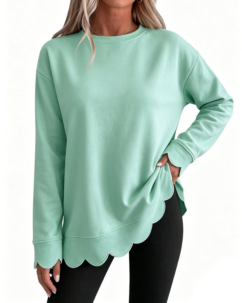 Scallop Trim Casual Sweatshirt 2024 f/w hoodies & sweatshirts spring