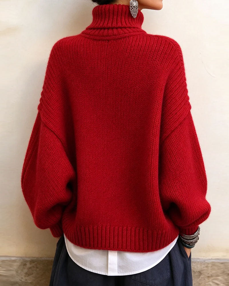 Vintage Knot Button Turtleneck Fashion Pullover