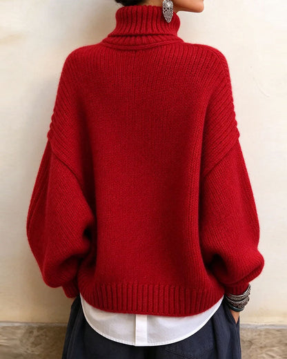 Vintage Knot Button Turtleneck Fashion Pullover
