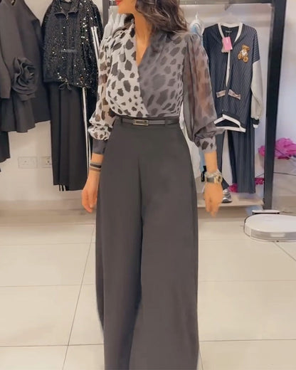 Elegant V-Neck Wide-Leg Set