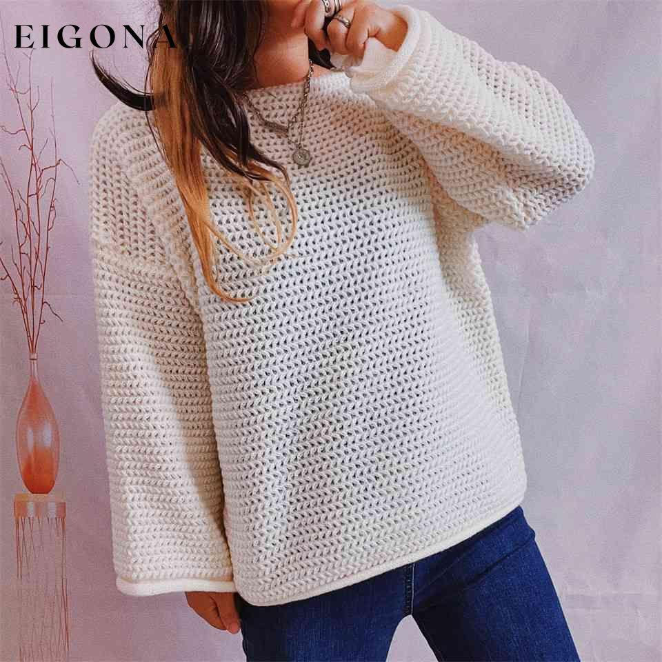 Openwork Boat Neck Long Sleeve Sweater clothes S.X Ship From Overseas sweater sweaters