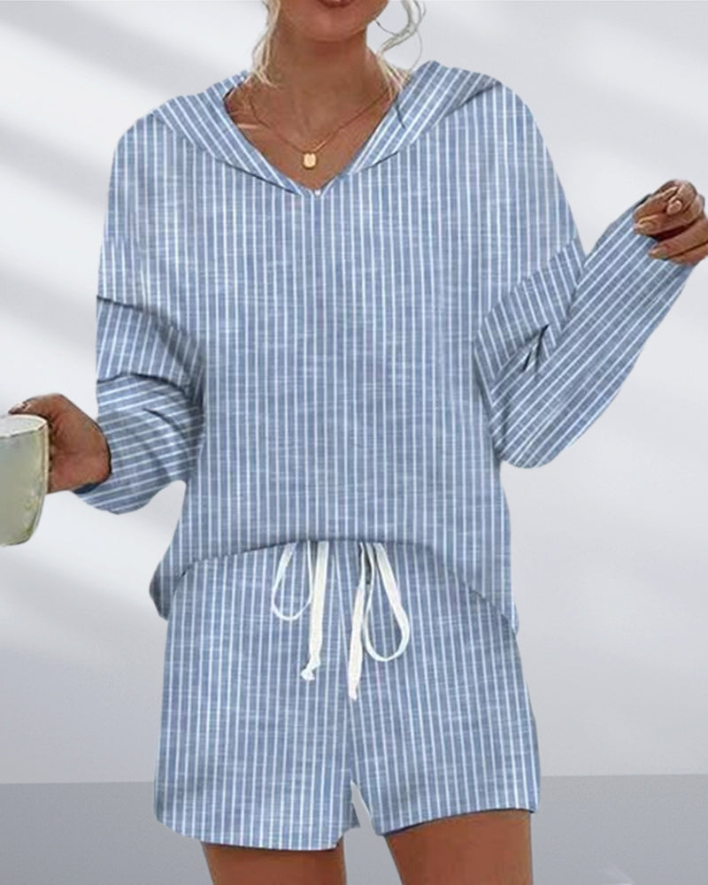 Hooded Casual Stripe Set sets spring spring and autumn