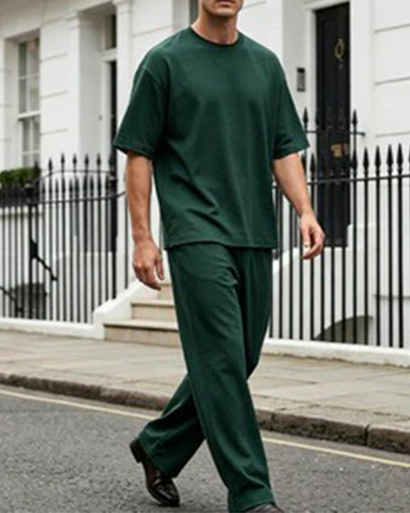 Men's Casual Solid Color Short Sleeve Set