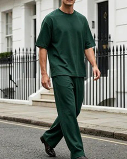 Men's Casual Solid Color Short Sleeve Set