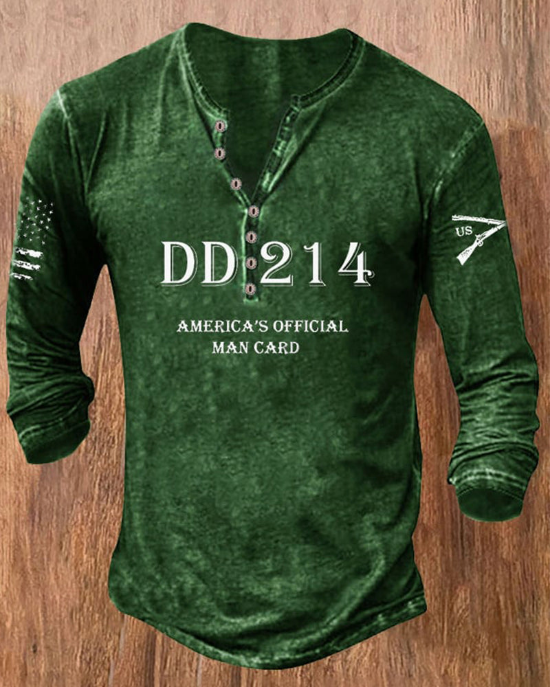 Men's DD214 America's Official Man Card Printed Casual Henley T-Shirt 2024 f/w t-shirts man Veterans Day