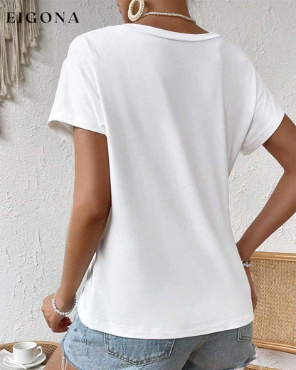 Solid color pleated round neck short-sleeve T-shirt spring summer T-SHIRTS