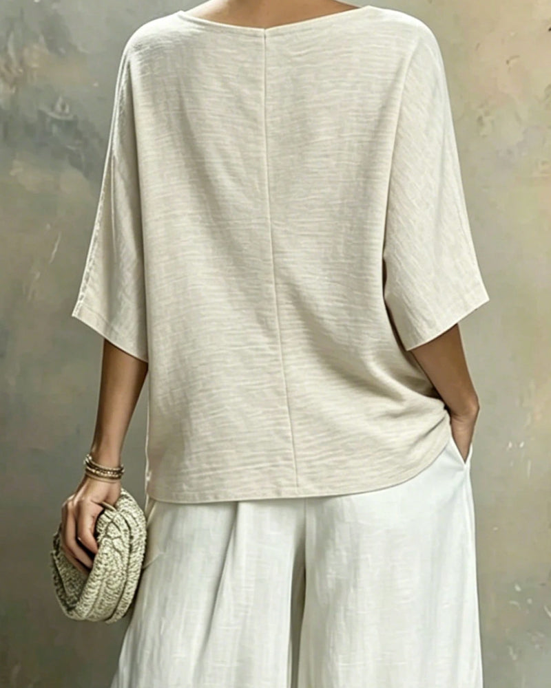 V-Neck Batwing Sleeve Blouse