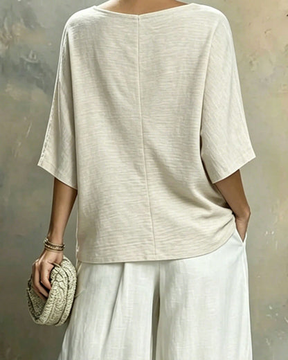 V-Neck Batwing Sleeve Blouse