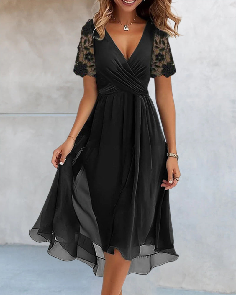 Cross pleated deep V elegant dress casual dresses summer