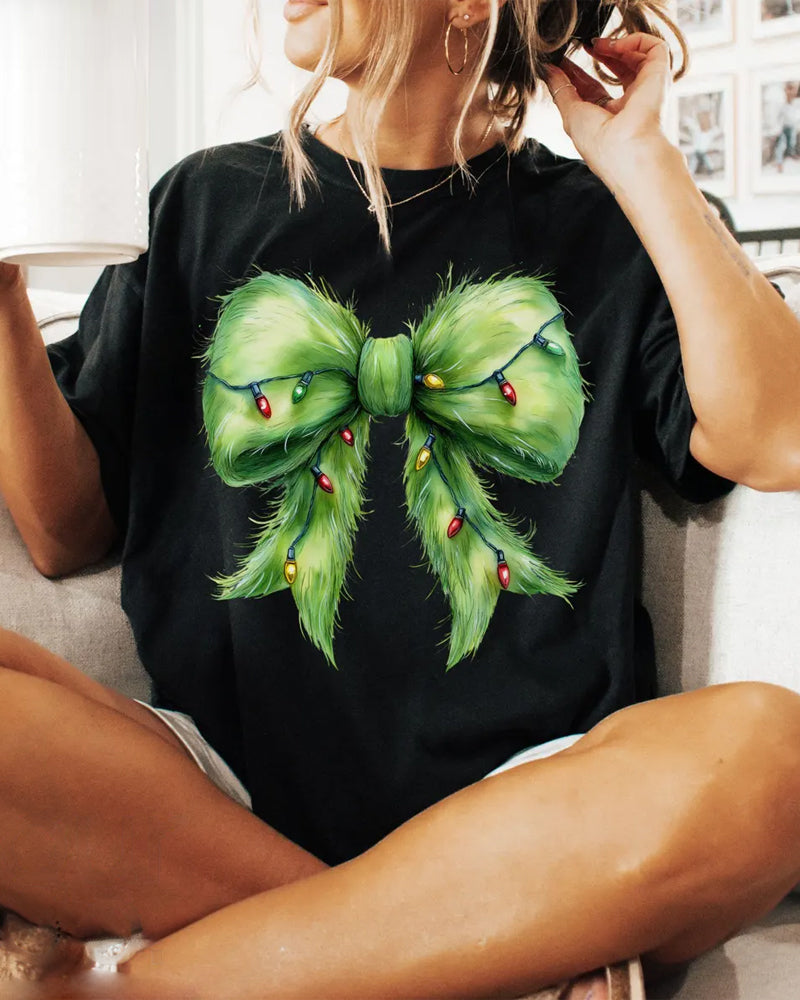 Big bow print T-shirt 2024 f/w christmas grinch spring summer t-shirts