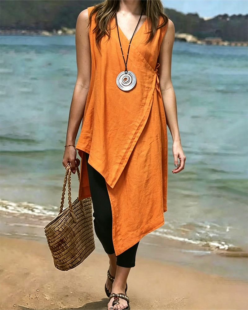Asymmetrical V-Neck Long Tank Top