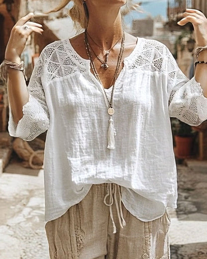 Solid-Color Paneled V-Neck Blouse