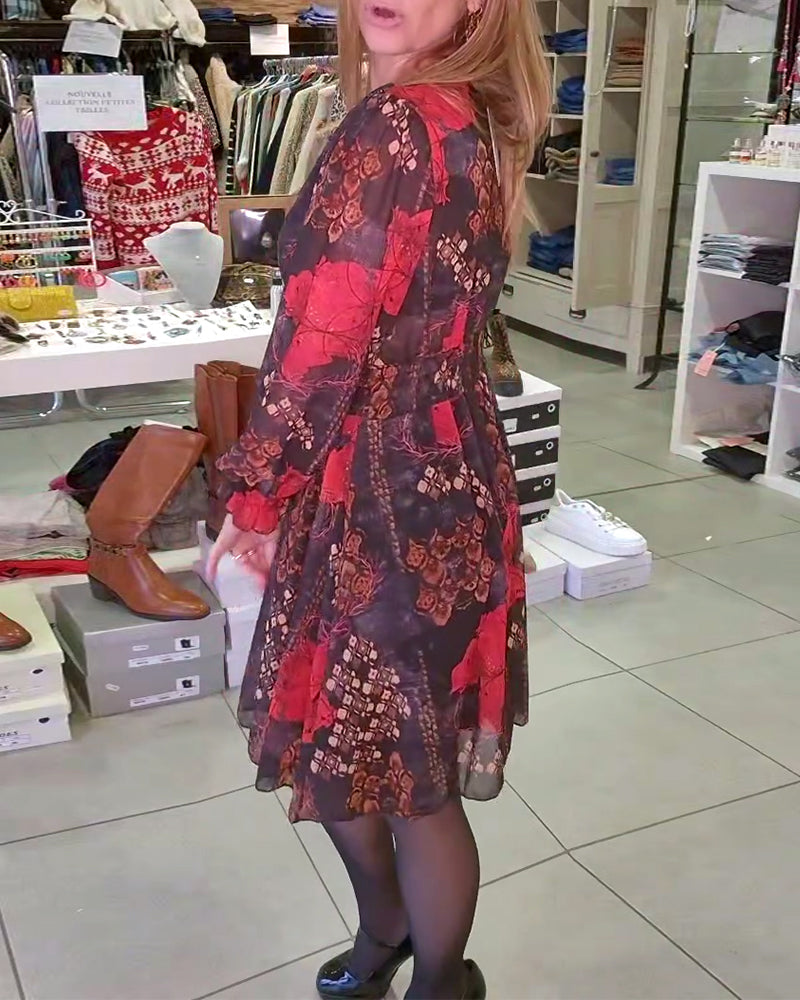 Deep V Sexy Temperament Floral Dress