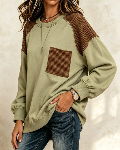 Round Neck Contrast Casual Sweatshirt