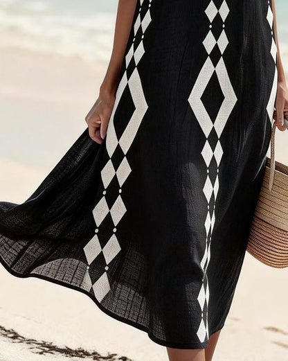 Sleeveless Diamond Pattern Loose Dress