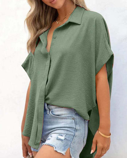 Short Sleeve Solid Color Casual Loose Fit Shirt