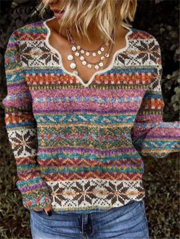 Women's Irregular Neck Print Sweater sweatshirts top tops winter sale