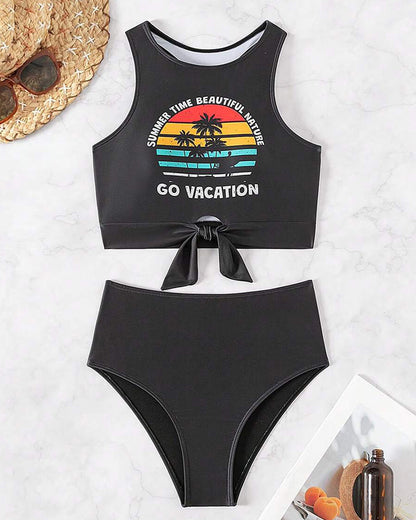 Costume da bagno triangolo stampato senza maniche