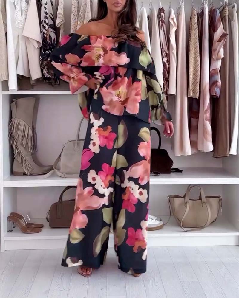 Off-Shoulder Printed Casual Suit