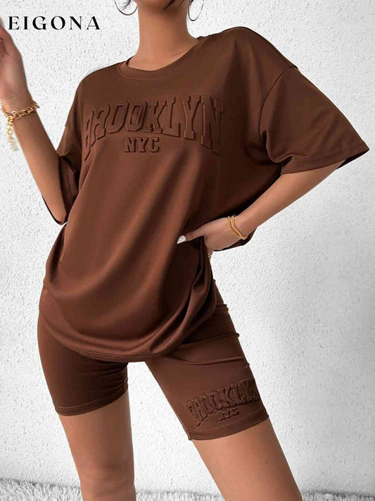 BROOKLYN NYC Graphic Top and Shorts Set Chestnut clothes lounge lounge wear lounge wear sets loungewear S&M&Y Ship From Overseas