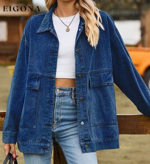 Collared Neck Button Up Denim Jacket clothes Jackets & Coats M.F Ship From Overseas