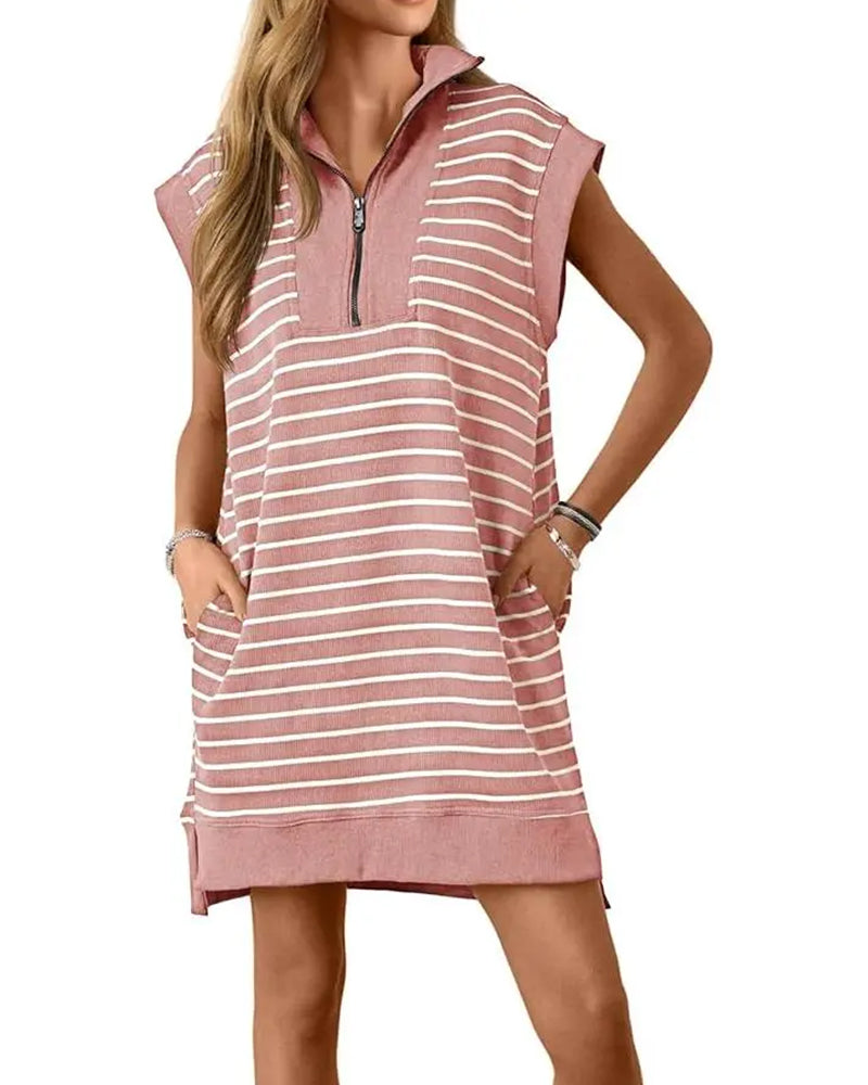 Half-Zip Striped Loose Fit Casual Dress