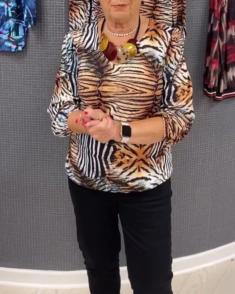 Casual V-neck leopard print top 2024 f/w blouses & shirts spring summer