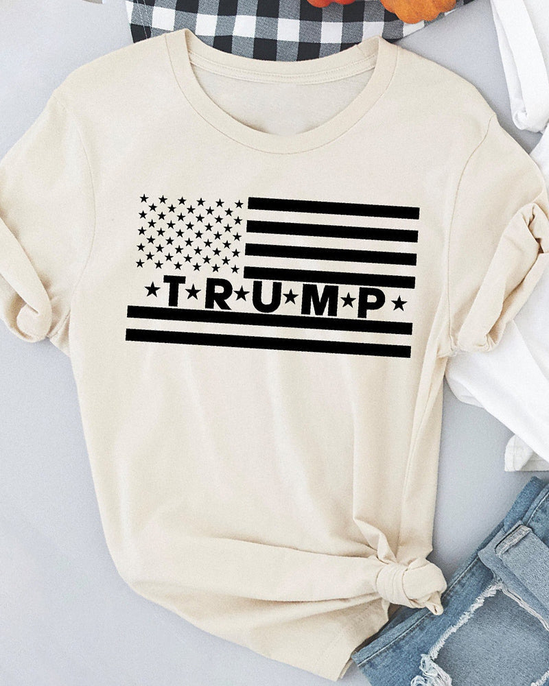 Trump letter and star print T-shirt 2024 f/w faith & slogan spring summer t-shirts