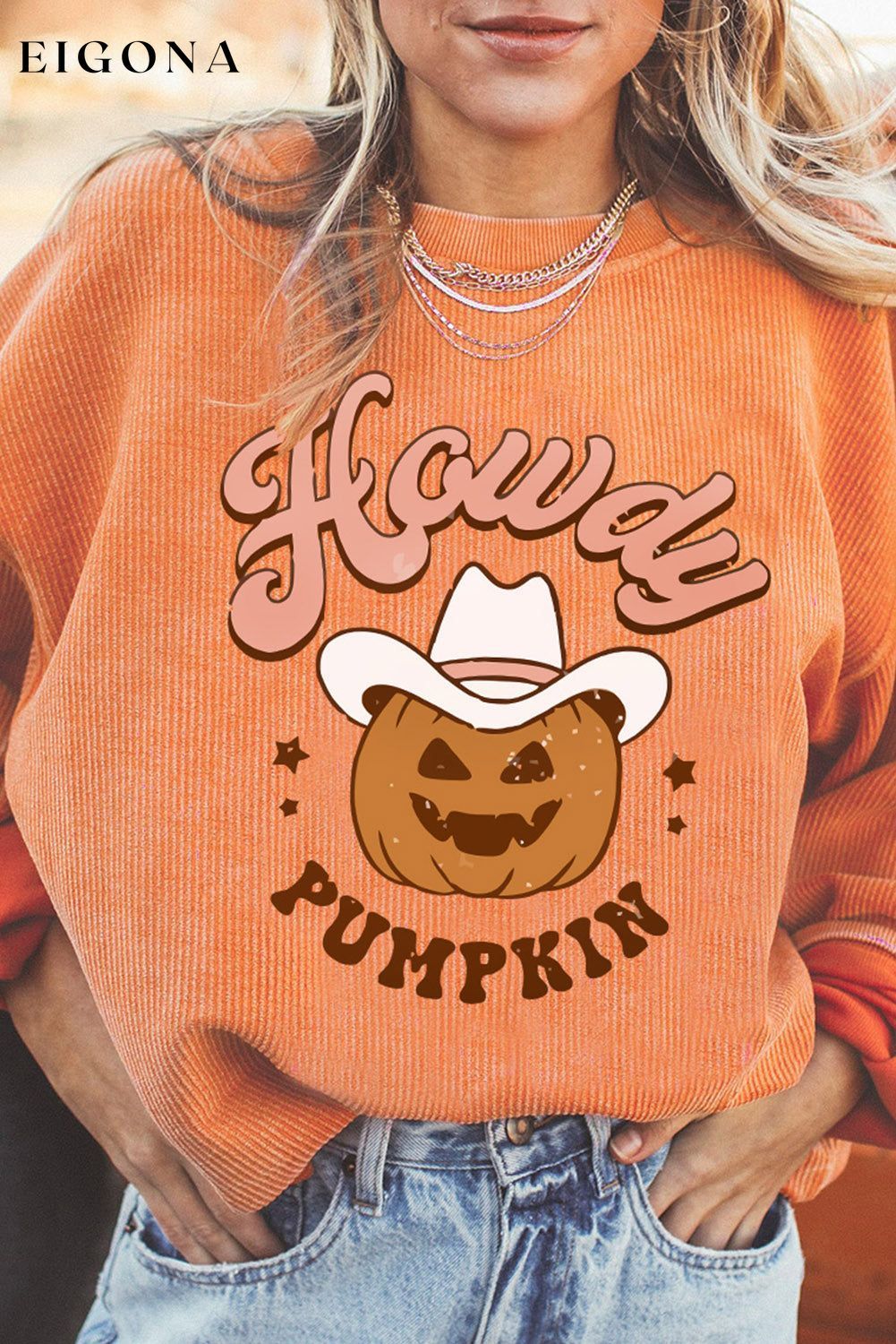 HOWDY Pumpkin Graphic Ribbed Sweatshirt clothes Ship From Overseas shirt sweatshirt SYNZ top trend