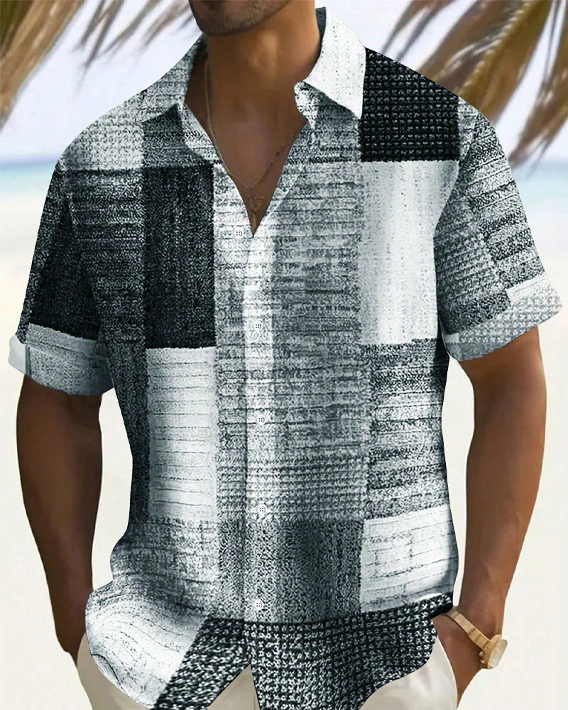 Men's Lapel Button Short Sleeve Shirt