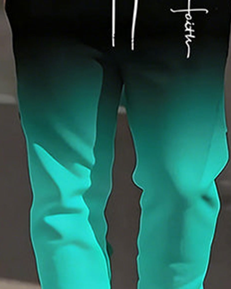 Men's Gradient Color Crewneck Tracksuit Set