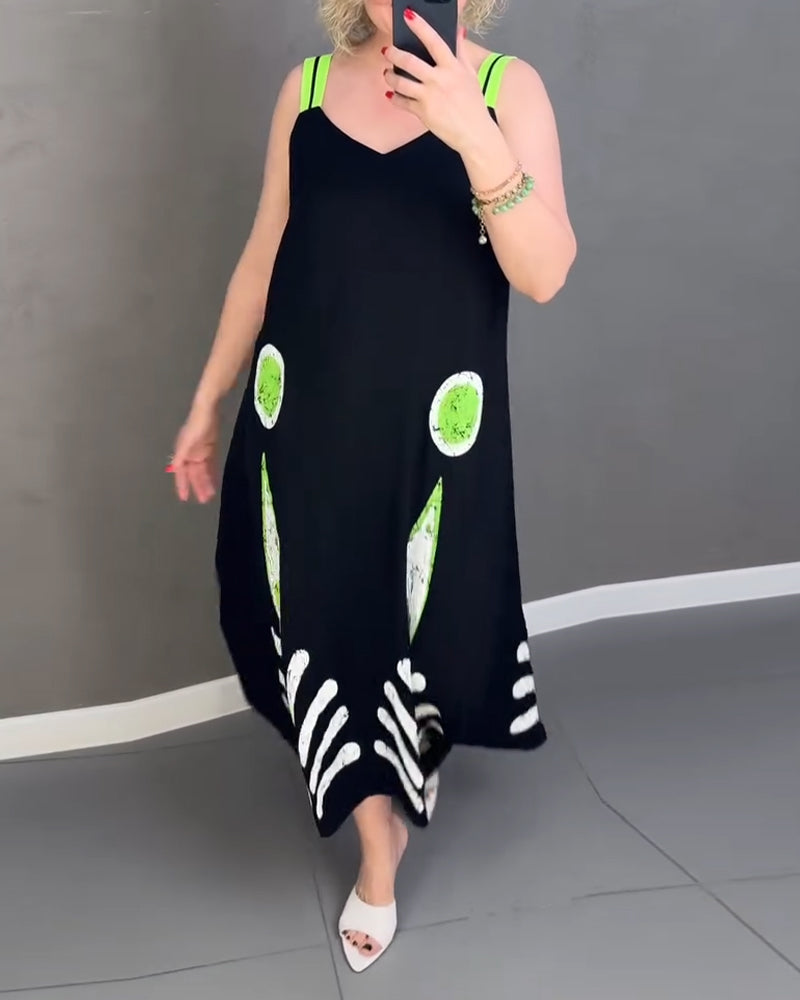 Abito stampato con spalline larghe