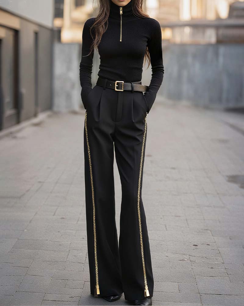 Warm Zip-Up High-Neck Stretch T-Shirt